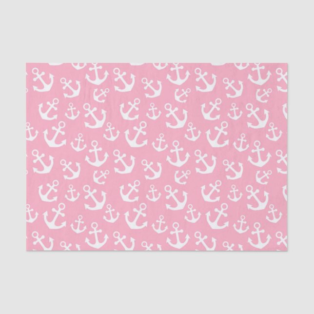 Baby Pink and White Anchors Nautical Pattern Tissue Paper (Front)