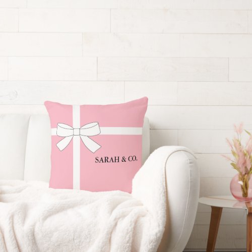 BABY Pink and White Bow Baby Room Decor Throw Pillow