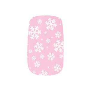 Baby Pink and white Christmas Snowflake Pattern Minx Nail Art