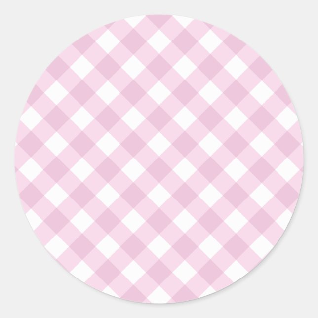 Baby Pink and White Gingham Pattern Classic Round Sticker (Front)