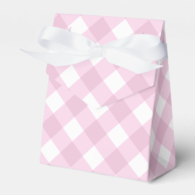 Baby Pink and White Gingham Pattern Favor Boxes (Front Side)