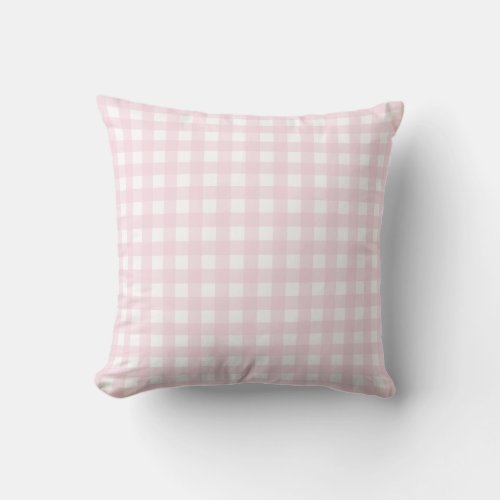 Baby Pink and White Medium Gingham Throw Pillow