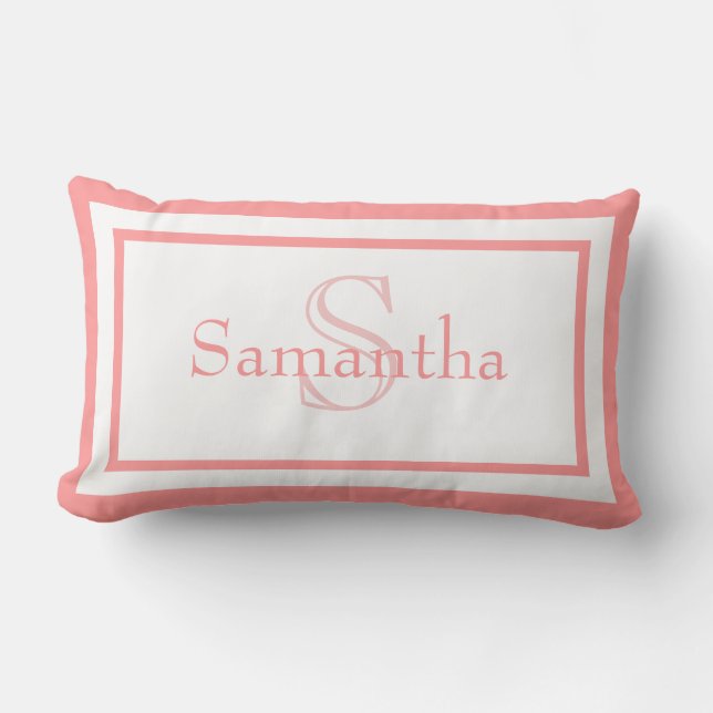 Baby Pink and White Monogram Name Keepsake Pillow (Front)