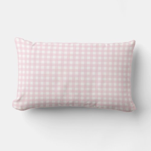 Baby Pink and White Small Gingham Pattern Lumbar Pillow