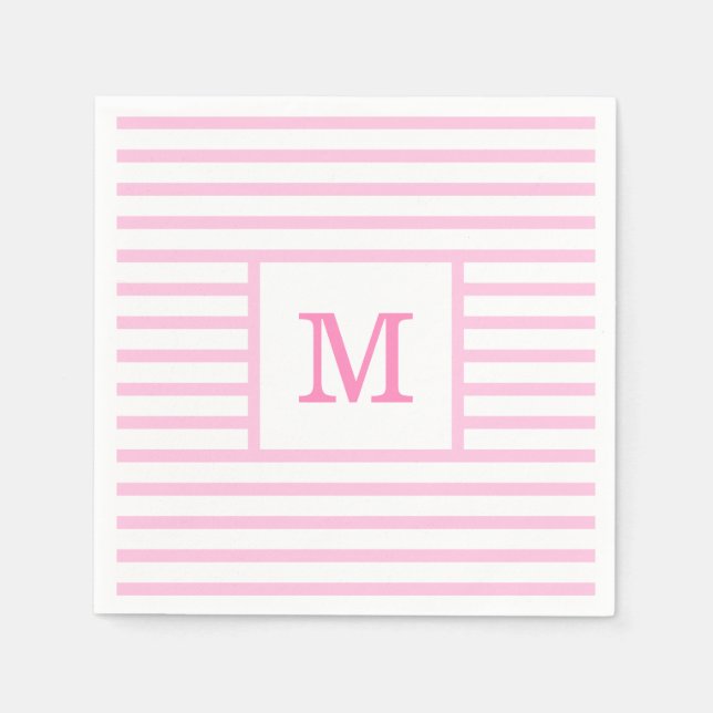 Baby Pink and White Stripes Custom Monogram Napkins (Front)