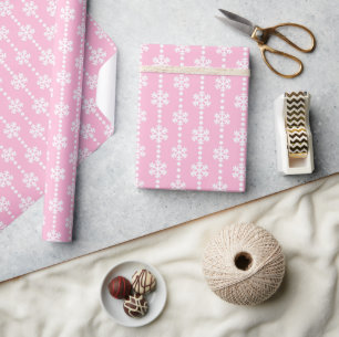 Baby Pink and White Winter Snowflakes Pattern Wrapping Paper