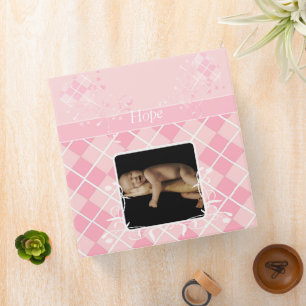 Baby Pink Argyle Heart Swirls-Your Photo 3 Ring Binder