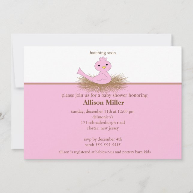 Baby Pink Bird Nest Baby Shower Invitation (Front)