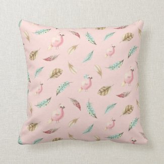 Baby Pink Birdies Watercolor Nursery Pillow 16x16