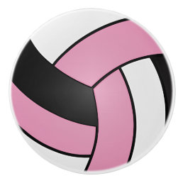 Baby Pink, Black and White Volleyball Ceramic Knob