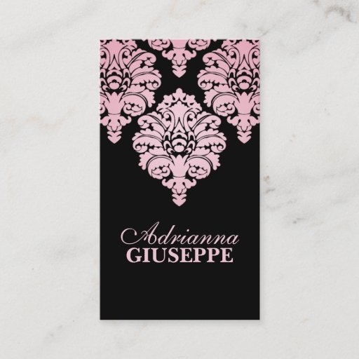 Customizable Baby Pink &amp; Black Lush Damask Mommy Calling Card / Business Card