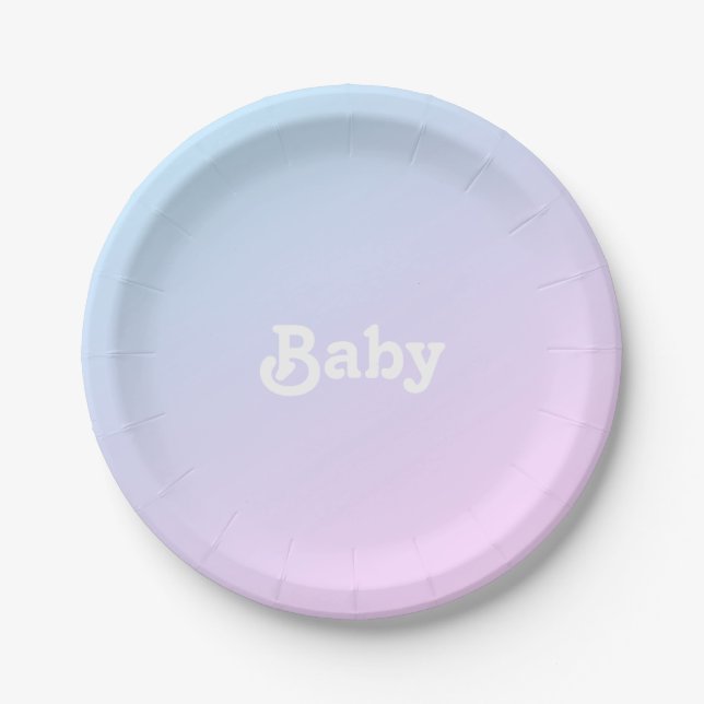 Baby pink blue gradient Baby Shower gender reveal Paper Plates (Front)