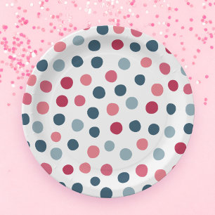 Baby Pink Blue Polka Dots Pattern Paper Plates