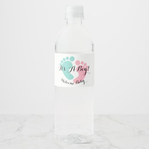 BABY Pink Blue Tiny Footprints Shower Reveal Party Water Bottle Label