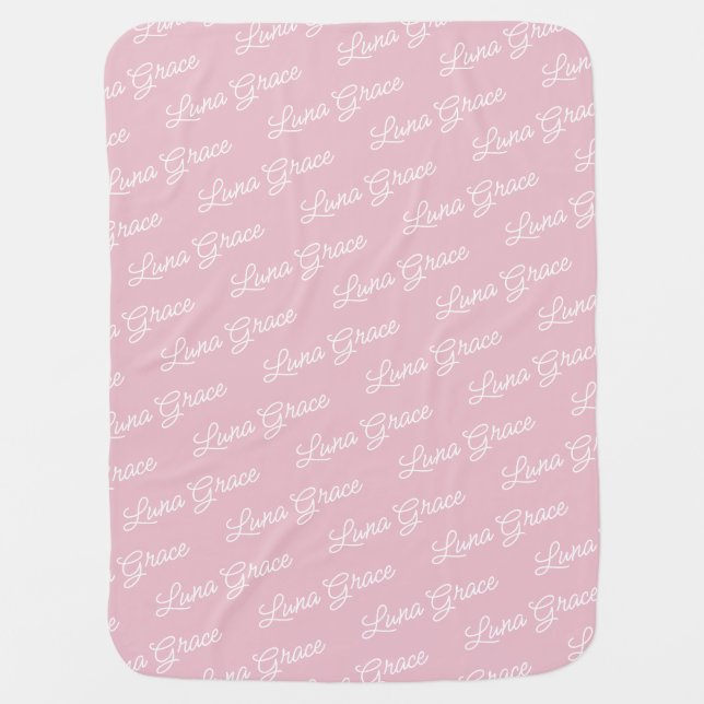 Baby Pink Blush Girl Personalized Name Custom Baby Blanket (Front)