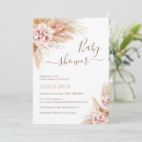 Baby Pink Boho Floral Pampas Grass Baby Shower Invitation