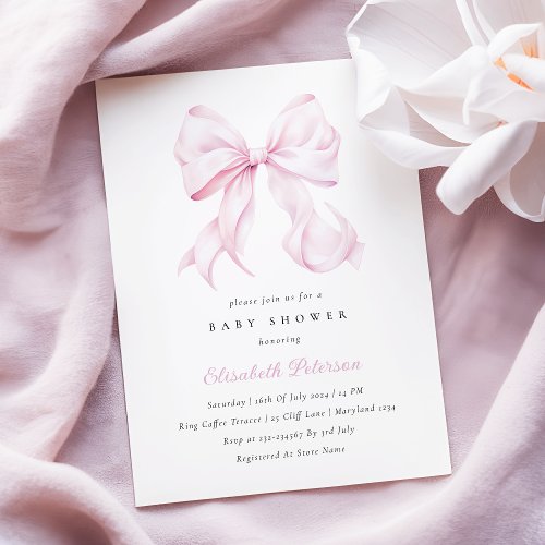 Baby Pink Bow Baby Shower Invitation