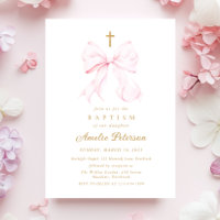 Baby Pink Bow Girl Baptism Invitation