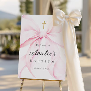 Baby Pink Bow Girl Baptism Welcome Sign