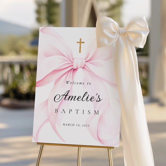 Baby Pink Bow Girl Baptism Welcome Sign (Creator Uploaded)