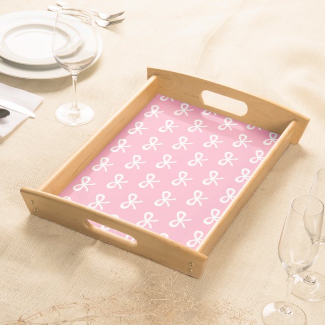 Baby pink bow pattern  serving tray (Front)