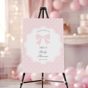 Baby Pink Bow Polka Dots Girl Baby Shower Welcome Foam Board