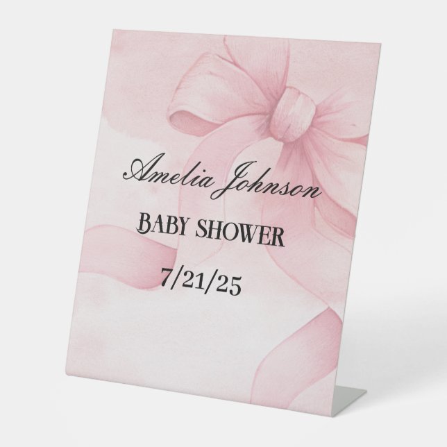 Baby Pink Bow Shower Pedestal Sign (Front)