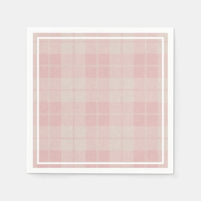 Baby Pink Buffalo Plaid Burlap Napkins (Front)