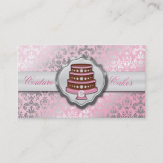 Baby Pink Cake Couture Glitzy Damask Cake Bakery Business Card
