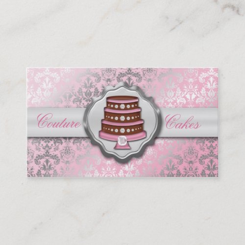 Baby Pink Cake Couture Glitzy Damask Cake Bakery Business Card
