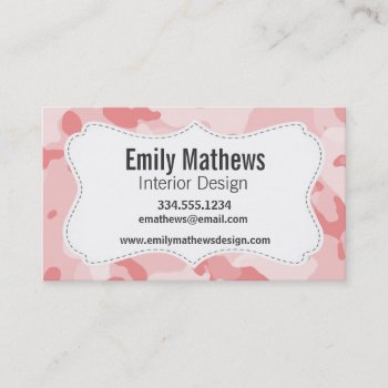Baby Pink Camo; Camouflage Business Card by Baby_Shower_Boutique at Zazzle