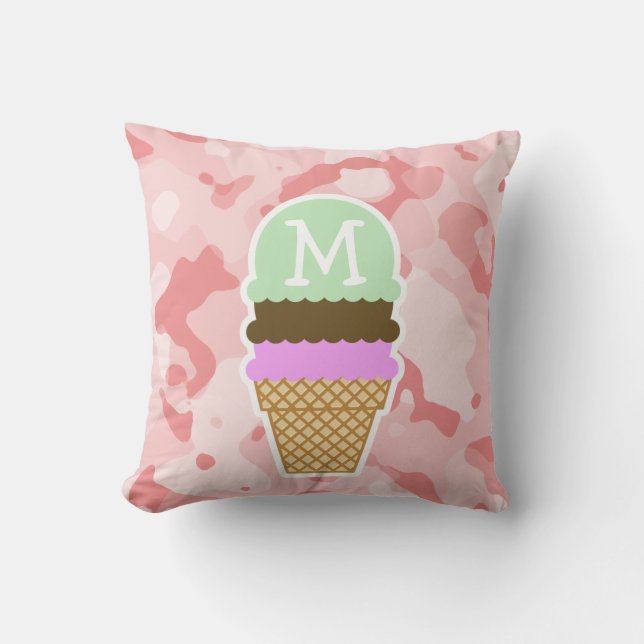Baby Pink Camo; Ice Cream Cone Throw Pillow (Front)