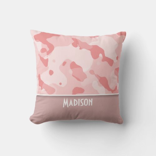 Baby Pink Camo Personalized Throw Pillow