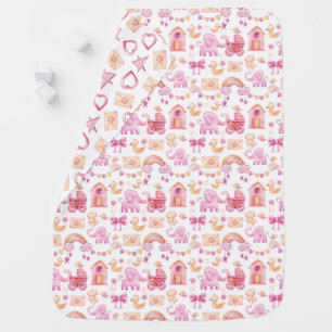 BABY PINK CARRIAGE BOWS ELEPHANTS LOVE LETTERS BLANKET