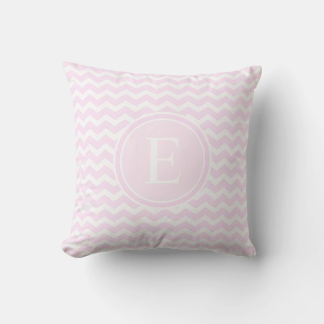 Baby Pink Chevron Customized Monogram Throw Pillow (Front)