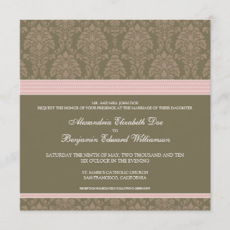 Baby Pink Chocolate Damask Wedding Invitation