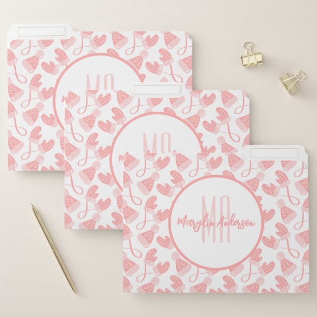 BABY PINK CHRISTMAS WINTER MITTENS & HATS MONOGRAM FILE FOLDER (Set)