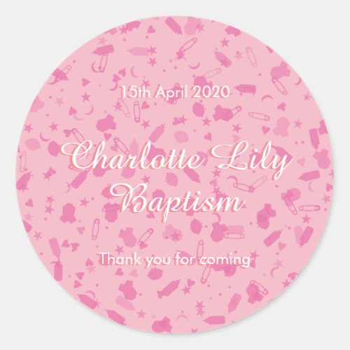 Baby Pink Confetti Baptism Christening Favor Classic Round Sticker