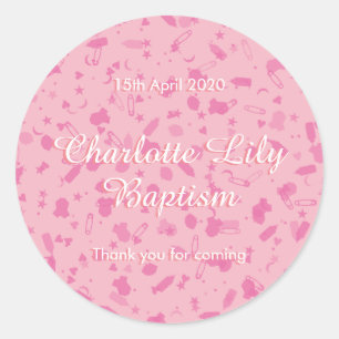 Baby Pink Confetti Baptism Christening Favor Classic Round Sticker