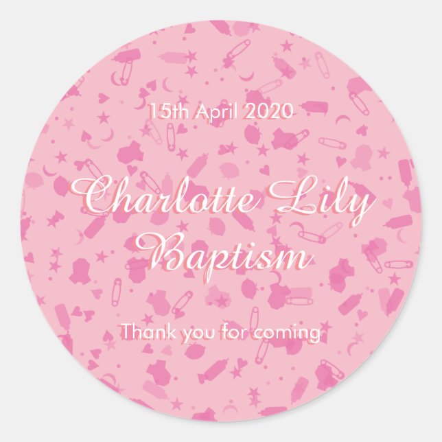 Baby Pink Confetti Baptism Christening Favor Classic Round Sticker (Front)
