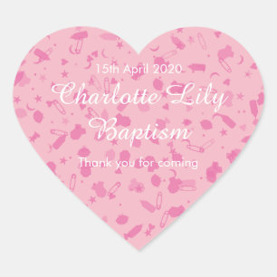Baby Pink Confetti Baptism Christening Favor Heart Sticker