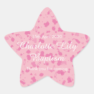 Baby Pink Confetti Baptism Christening Favor Star Sticker