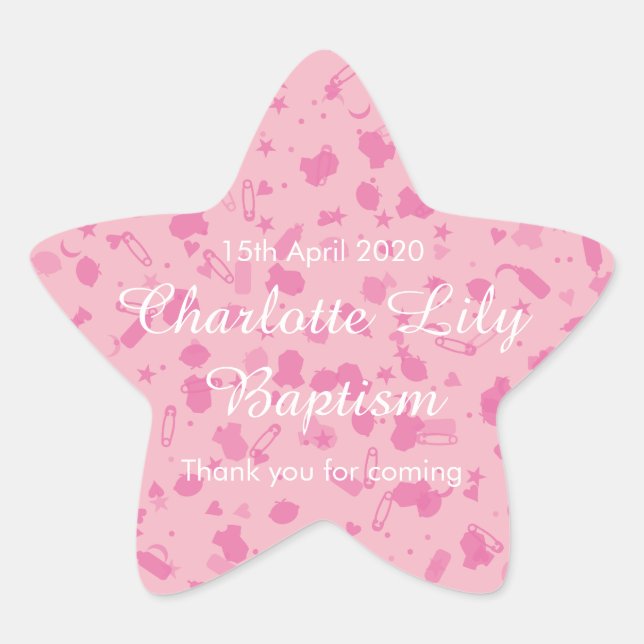 Baby Pink Confetti Baptism Christening Favor Star Sticker (Front)