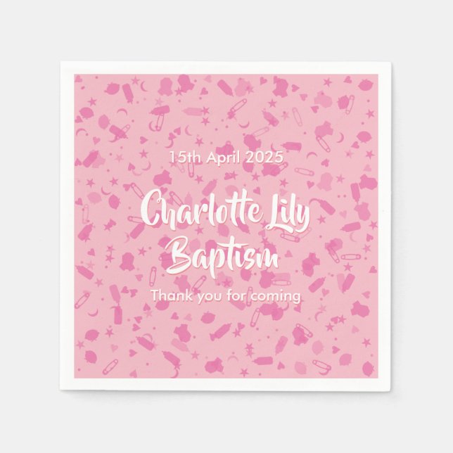 Baby Pink Confetti Baptism Christening Napkins (Front)