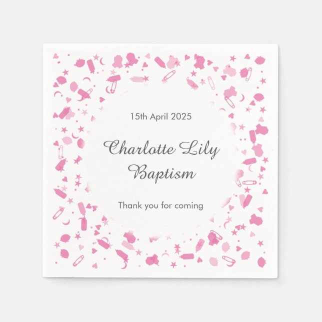 Baby Pink Confetti Baptism Christening Napkins (Front)