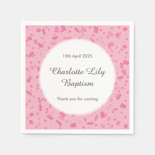Baby Pink Confetti Baptism Christening Paper Napkins (Front)