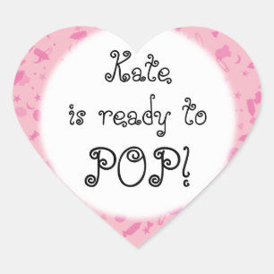 Baby Pink Confetti Ready to POP! Baby Shower Heart Sticker