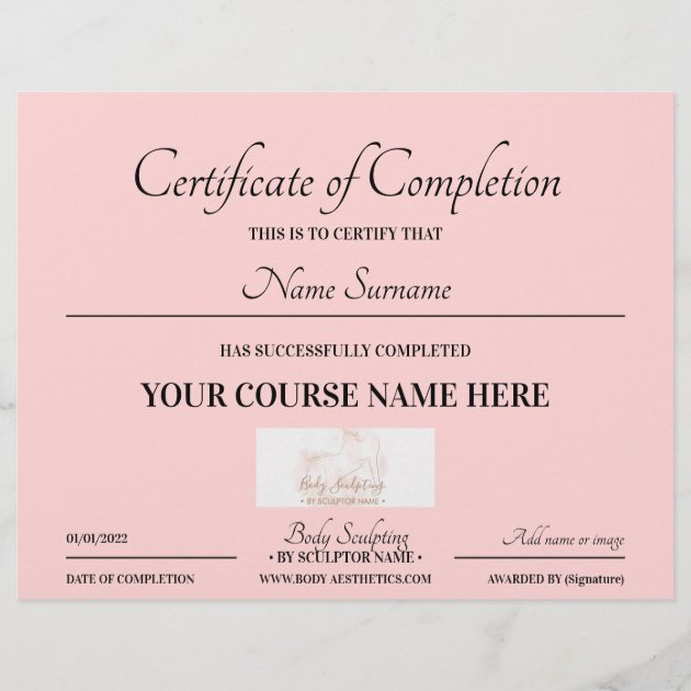 Baby pink course online certificate of completion