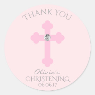 Baby Pink Cross Baptism/Christening Girl Thank You Classic Round Sticker