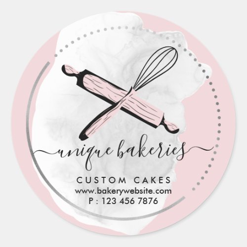 Baby Pink Cute Bakery Stylish Pastries Classic Round Sticker